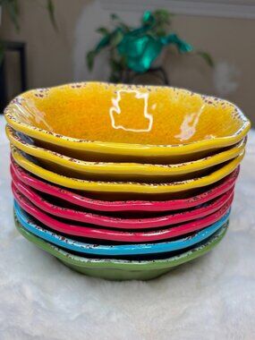 Pier 1 Imports Carmelo 8 Melamine Crackle Glaze Distressed Bowls-NWT